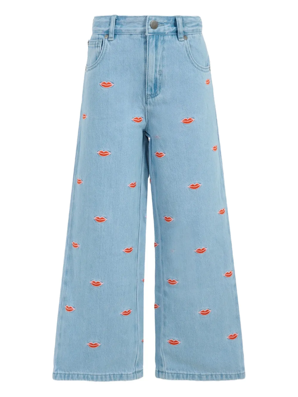 Stella McCartney Kids Katoenen jeans met geborduurde lippen Blauw
