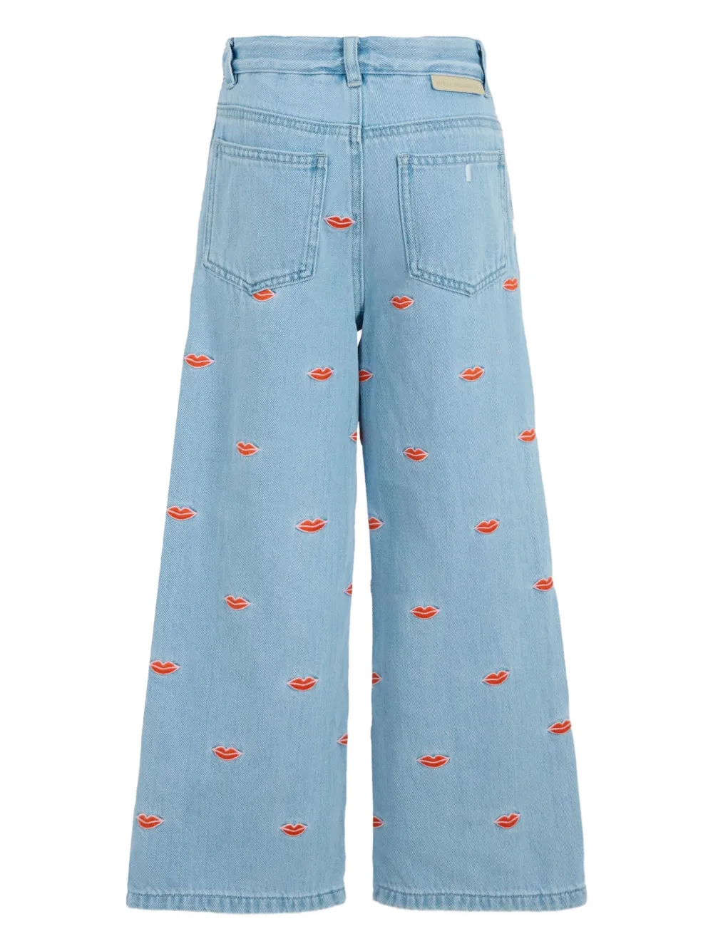 Stella McCartney Kids Katoenen jeans met geborduurde lippen Blauw