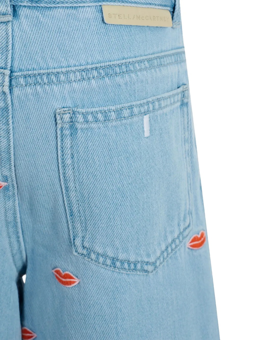 Stella McCartney Kids Katoenen jeans met geborduurde lippen Blauw