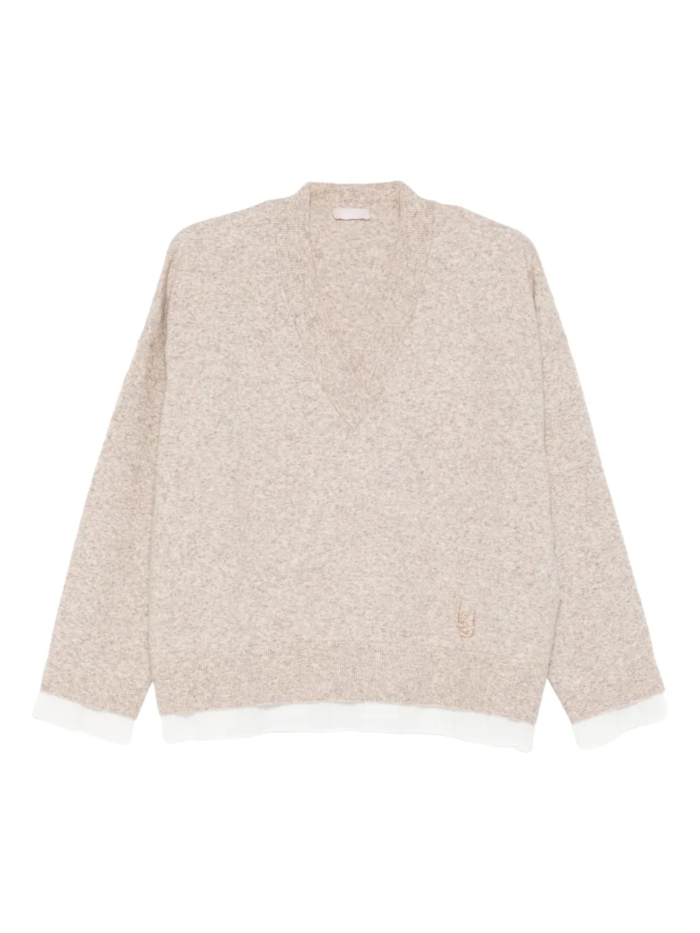 LIU JO suéter con logo y cuello en V | neutro | Image 1
