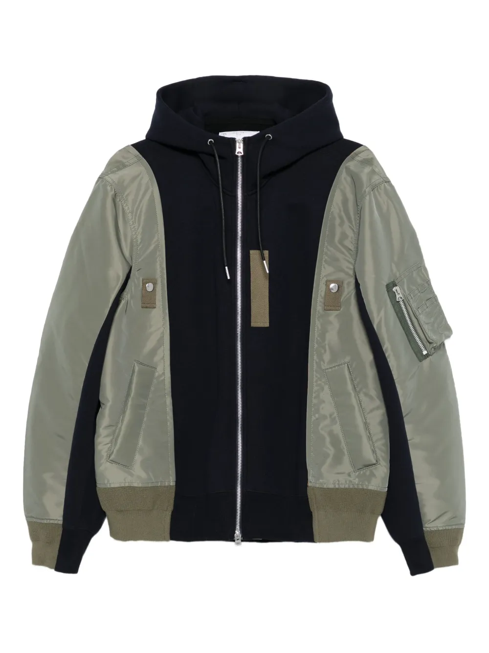 sacai Giacca con design a inserti e cappuccio - Verde