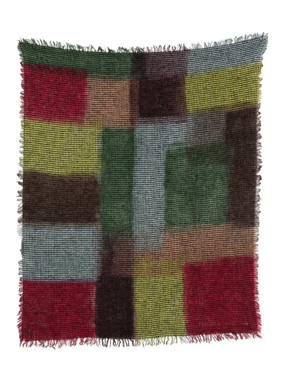 Faliero Sarti colour-block frayed wool scarf Groen