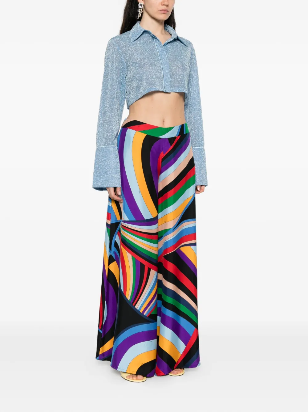 Pre-owned Pucci 2024 Iride Print Silk Trousers In Blue