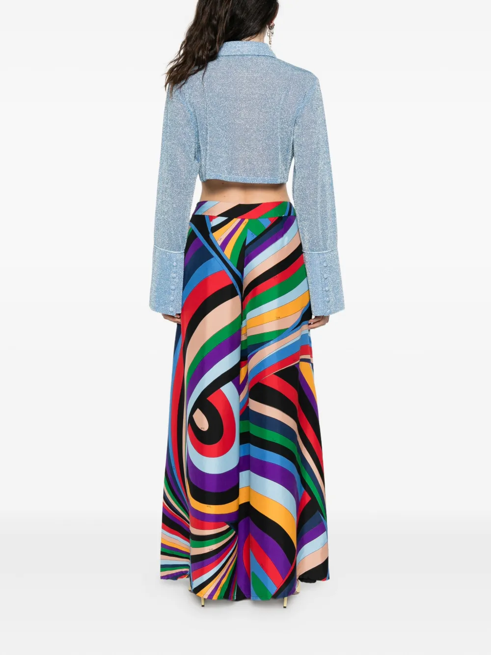 Pre-owned Pucci 2024 Iride Print Silk Trousers In Blue
