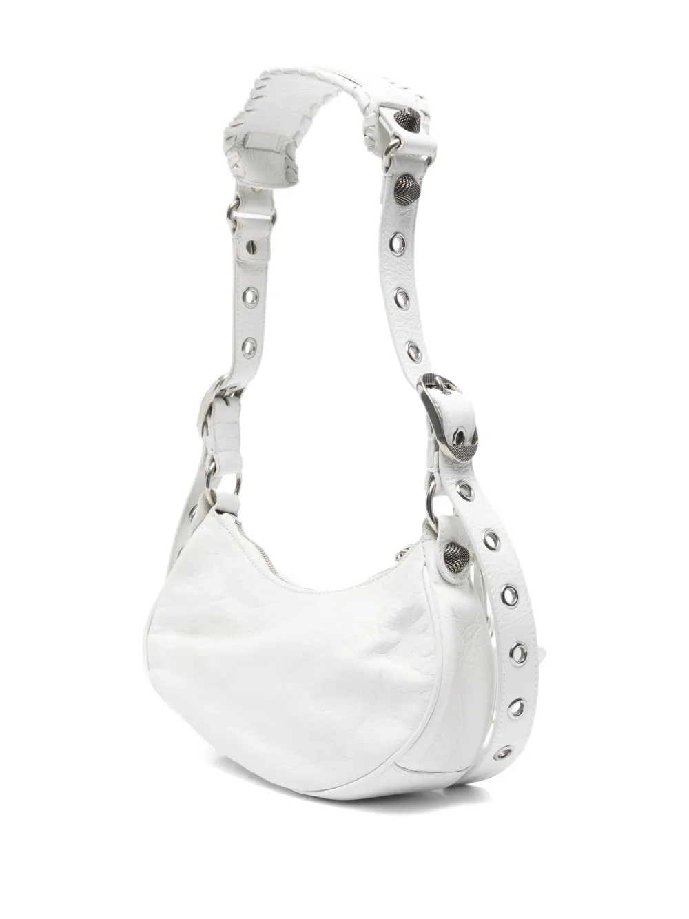 Pre-owned Balenciaga 2000s Lambskin Metal Stud Shoulder Bag In White