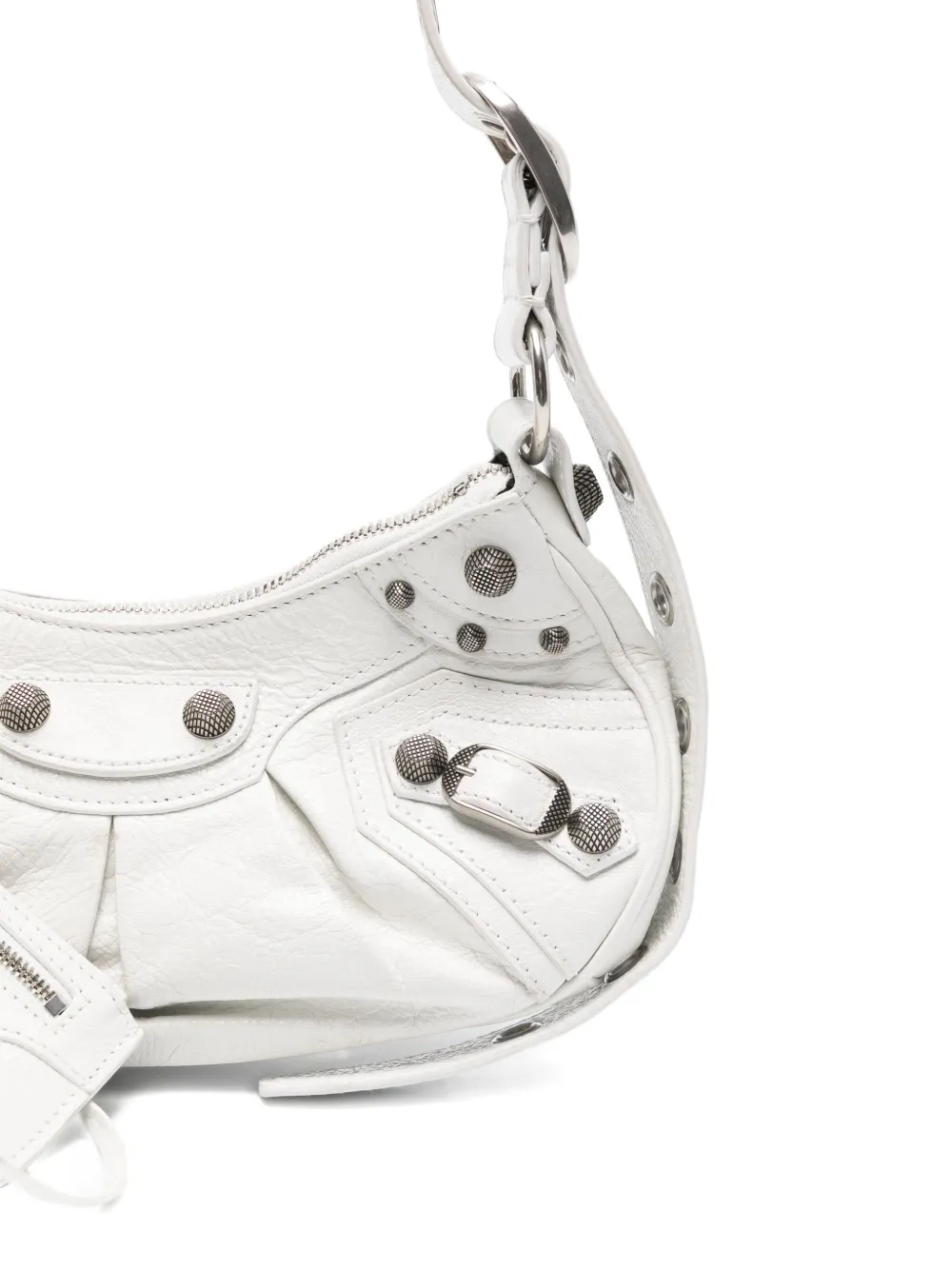 Pre-owned Balenciaga 2000s Lambskin Metal Stud Shoulder Bag In White