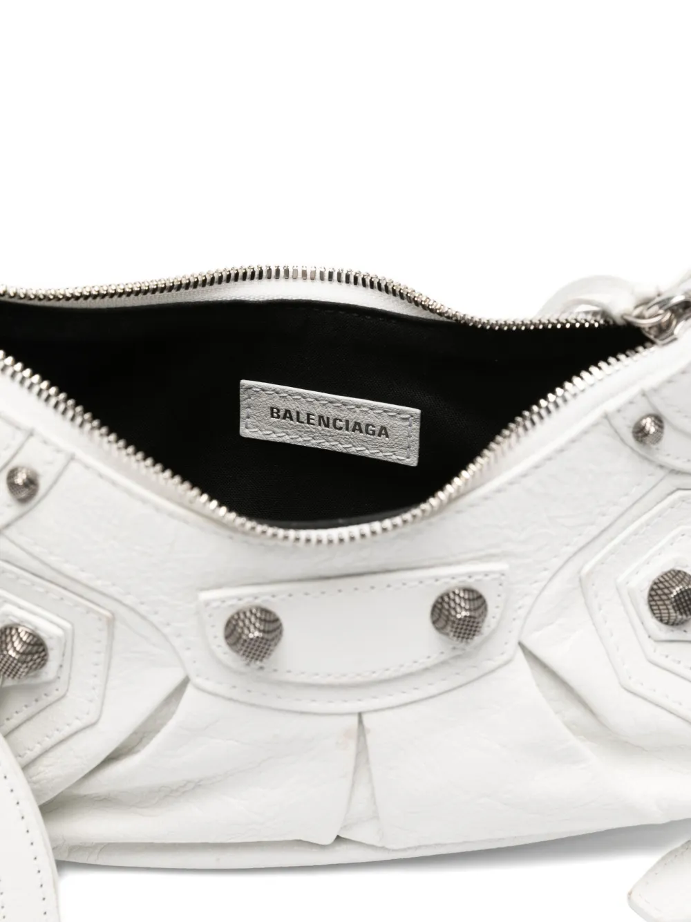 Pre-owned Balenciaga 2000s Lambskin Metal Stud Shoulder Bag In White
