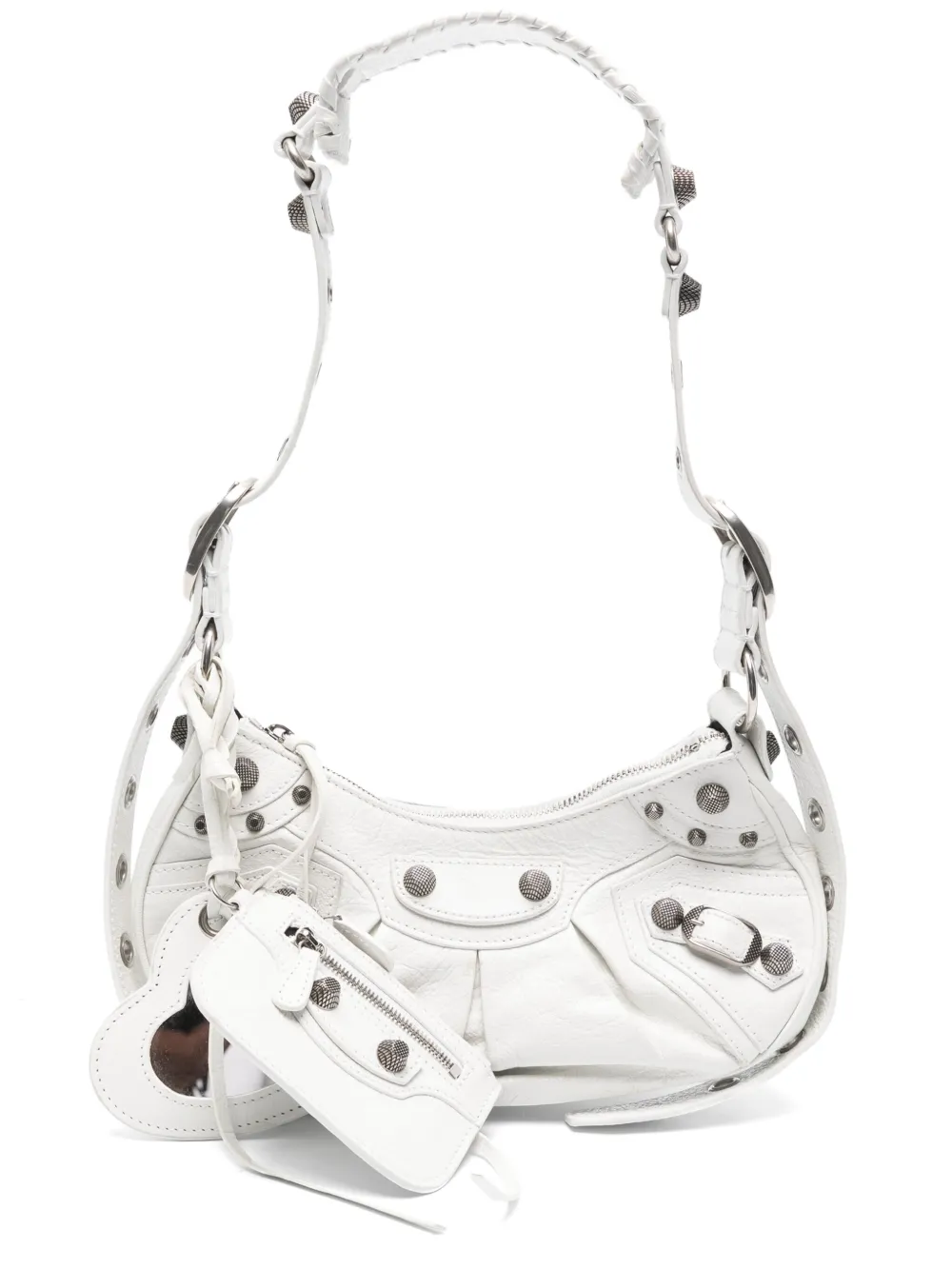 Pre-owned Balenciaga 2000s Lambskin Metal Stud Shoulder Bag In White