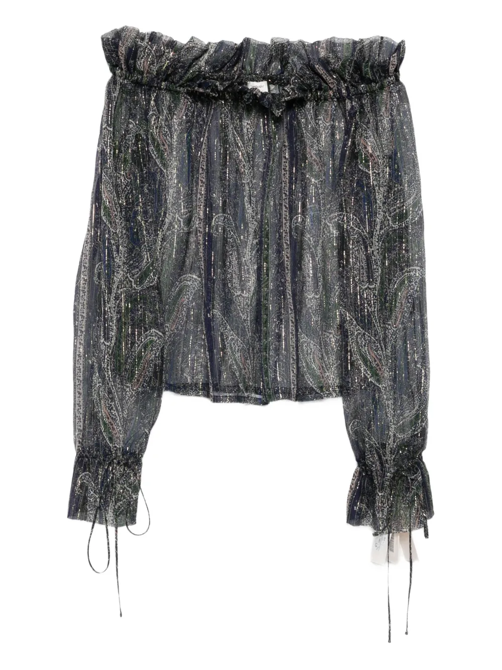 Saint Laurent Pre-Owned off-shoulder printed crepe blouse | Blue | Image 1