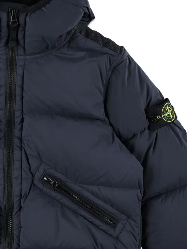Stone  junior ダウンジャケット Stone Island Junior Kids Black Hooded Down Jacket Stone Island Junior