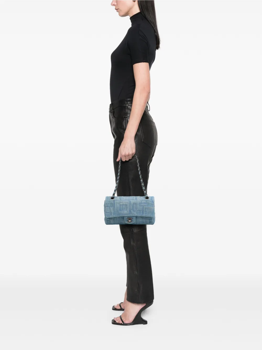 CHANEL Pre-Owned 2016-2017 Medium Embroidered Denim Perfume Bottle Single Flap shoulder bag | Pre-Owned | Image 2