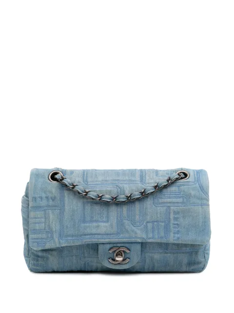 CHANEL Pre-Owned 2016-2017 ミディアム エンブロイダリー デニム パフュームボトル シングルフラップ ショルダーバッグ