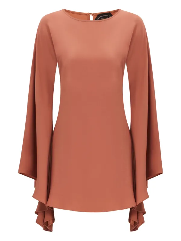 taller marmo brown dress TALLER MARMO Ubud Feather-trimmed Crepe Maxi Dress