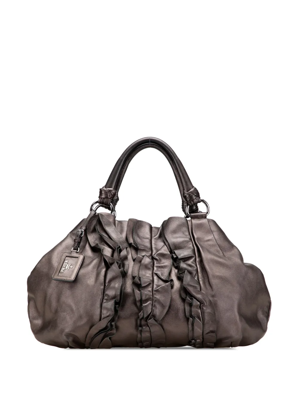 Prada Pre-Owned 2000-2025 メタリック ナッパ モルドーレ ラッフル ハンドバッグ - ブラウン Prada Pre-Owned 2000-2025 メタリック ナッパ モルドーレ ラッフル ハンドバッグ - ブラウン
