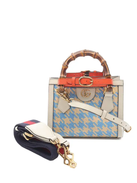 Gucci Pre-Owned 2016-2025 ミニ ラフィア ハウンドトゥース バンブー ナ サッチェルバッグ