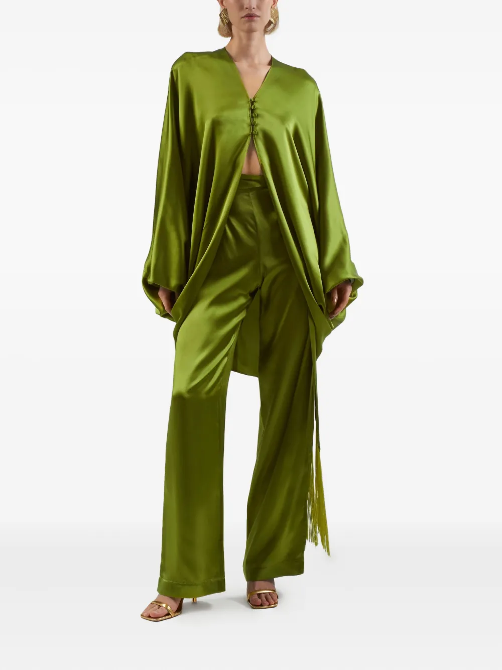 Taller Marmo Verdi silk fringe trousers Groen