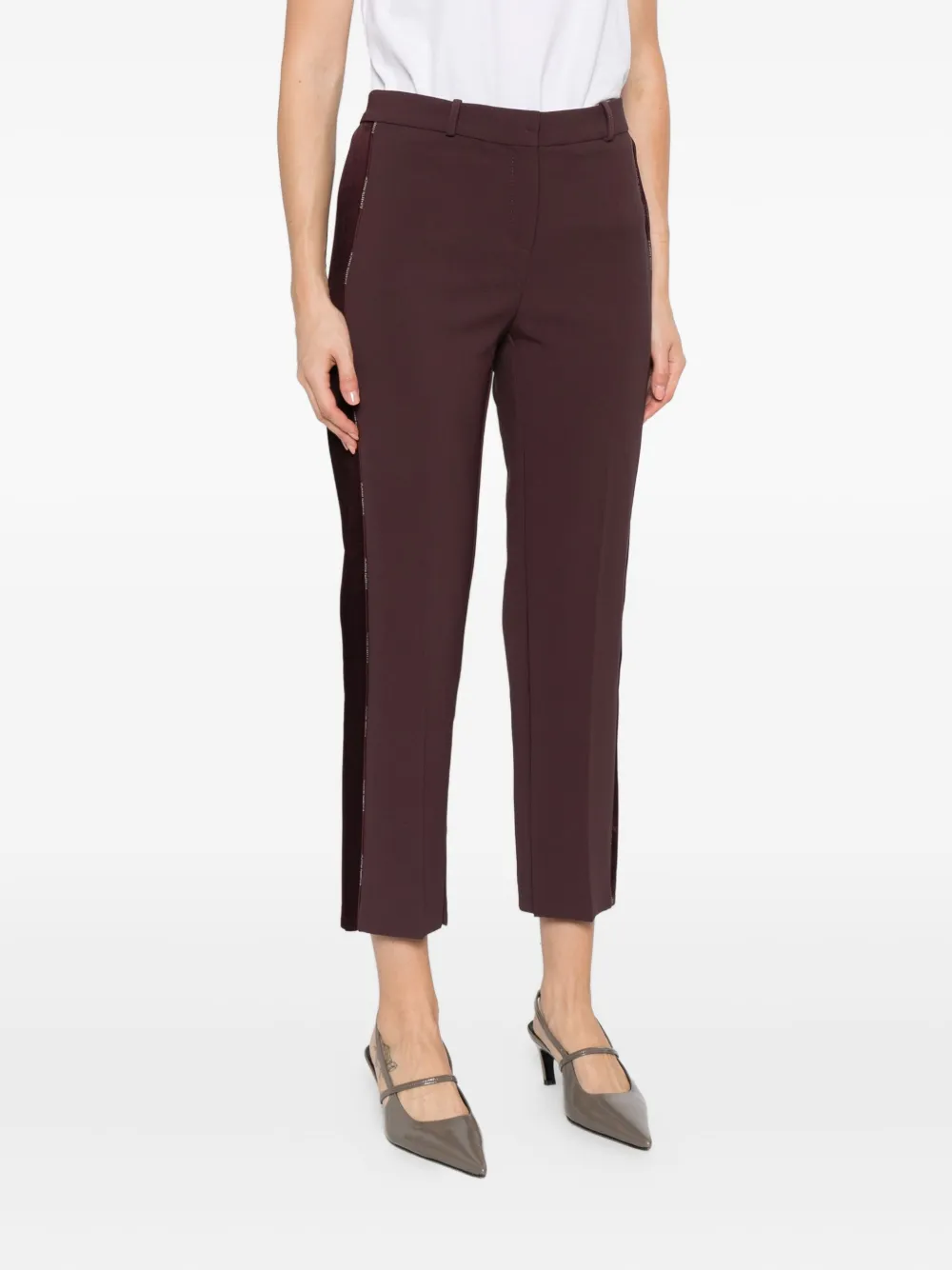 Elisabetta Franchi side-stripe split-hem trousers Bruin