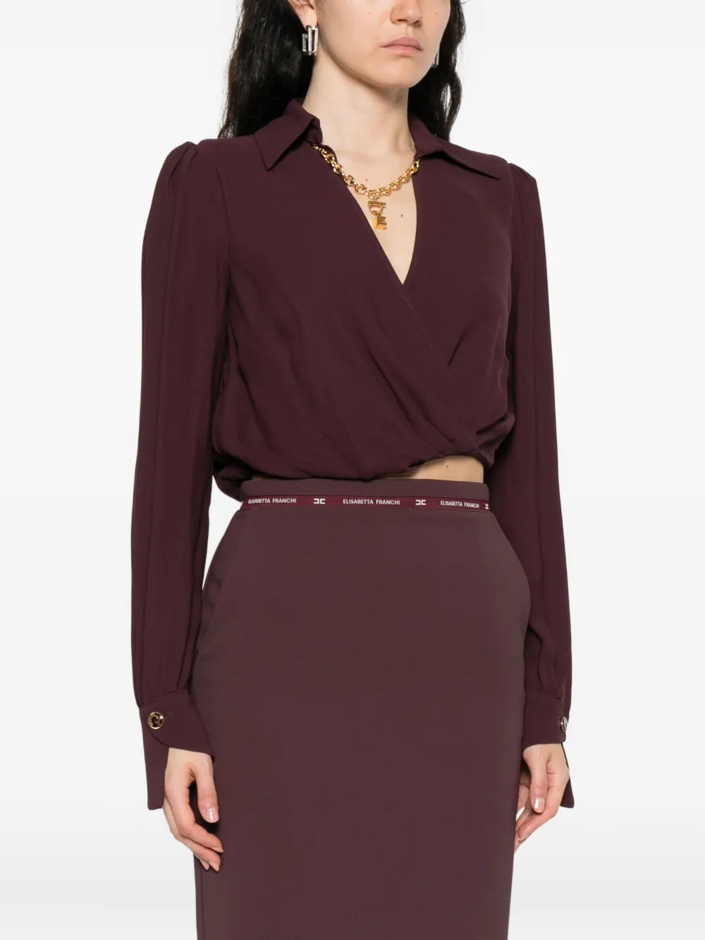 Elisabetta Franchi wrap-effect long-sleeve top Bruin
