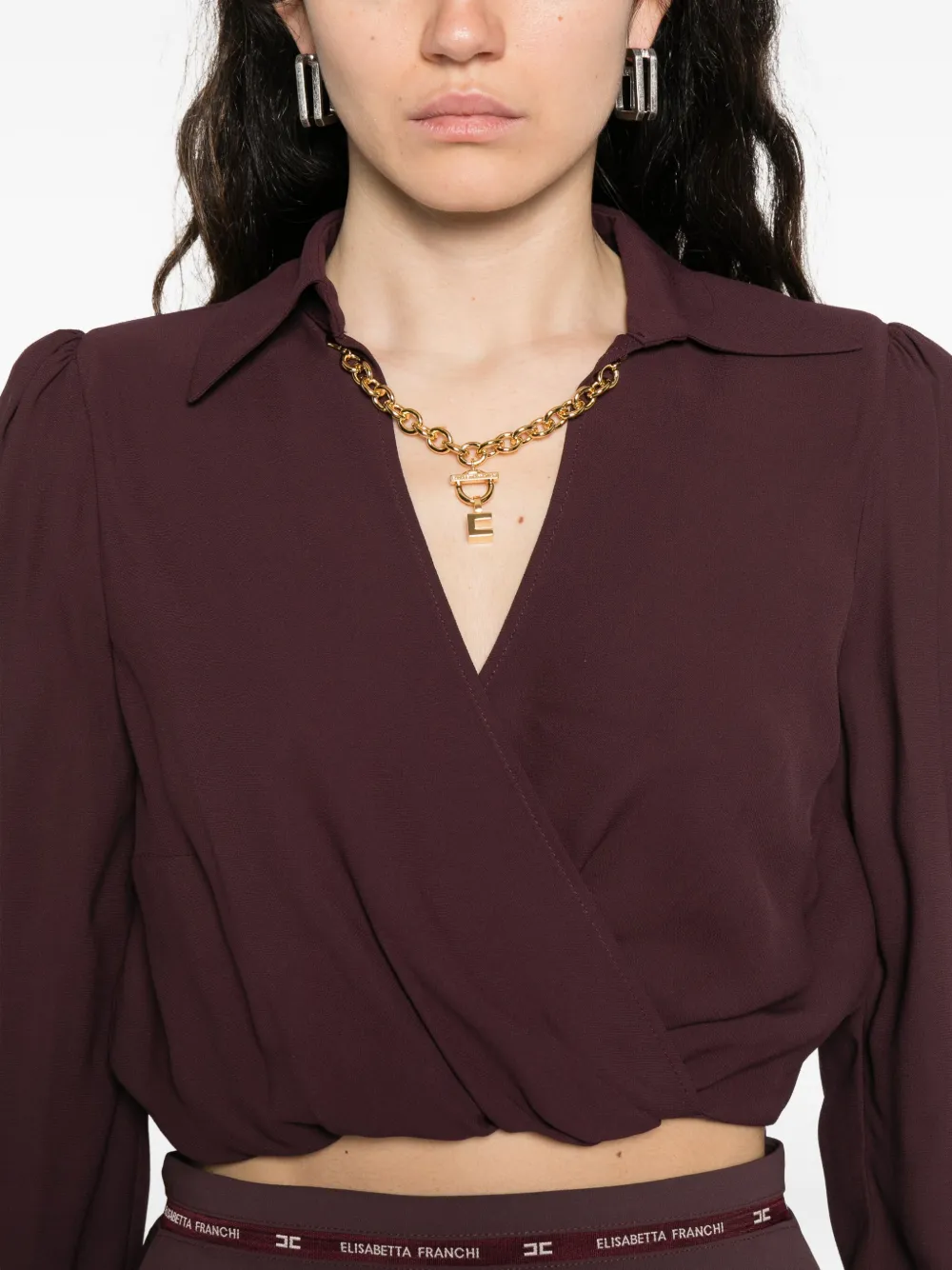 Elisabetta Franchi wrap-effect long-sleeve top Bruin