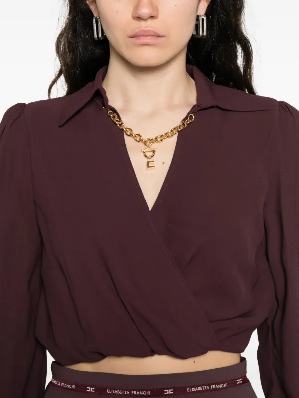 Elisabetta Franchi モノグラム ロングスリーブ ブラウス Elisabetta Franchi ロングスリーブ トップ | ブラウン | FARFETCH JP