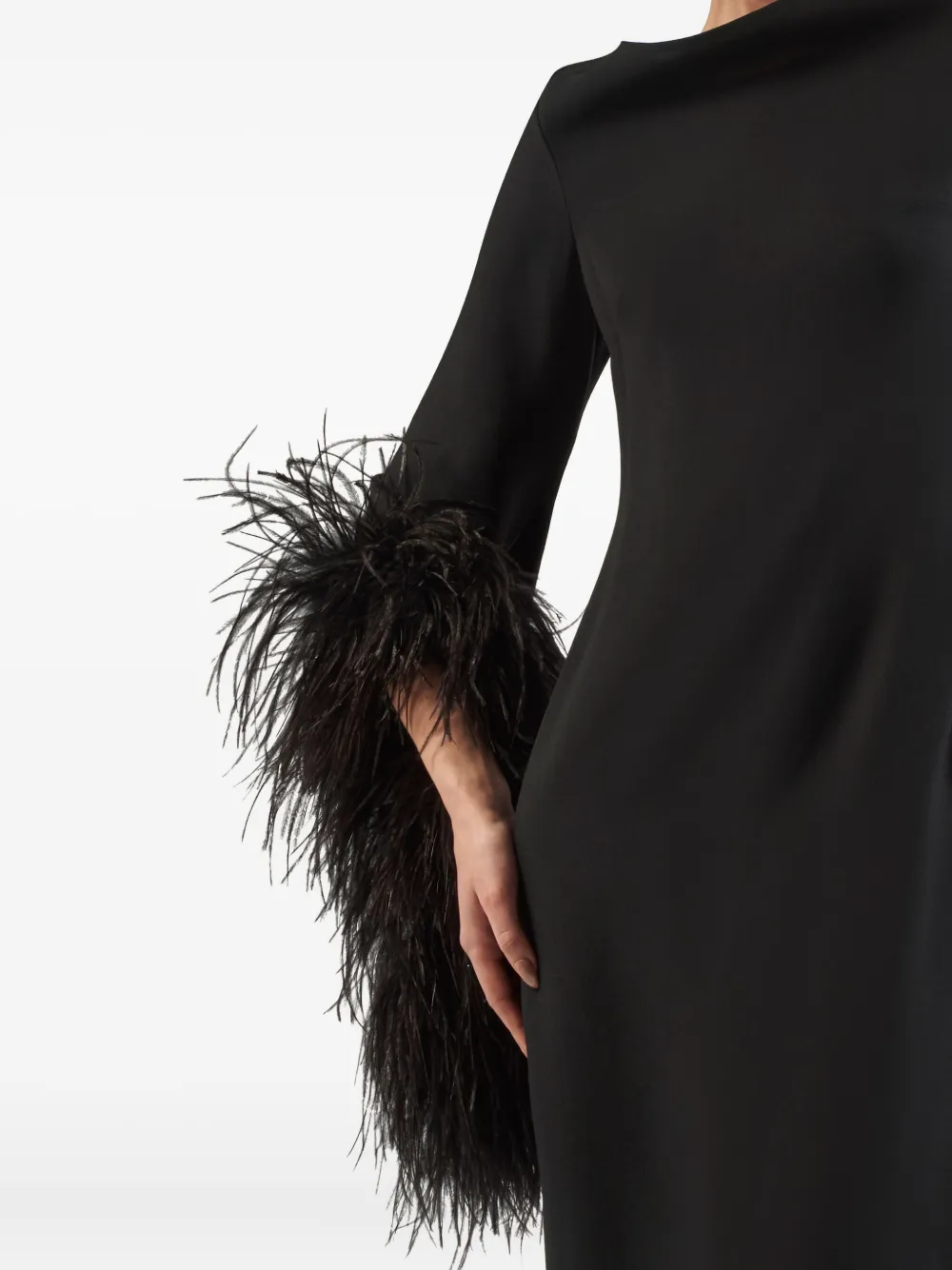 Taller Marmo Del Lago feather-embellished midi dress Zwart