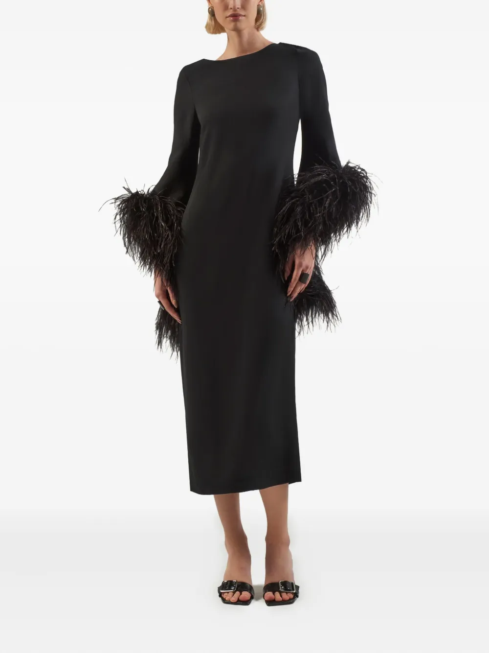 Taller Marmo Del Lago feather-embellished midi dress Zwart