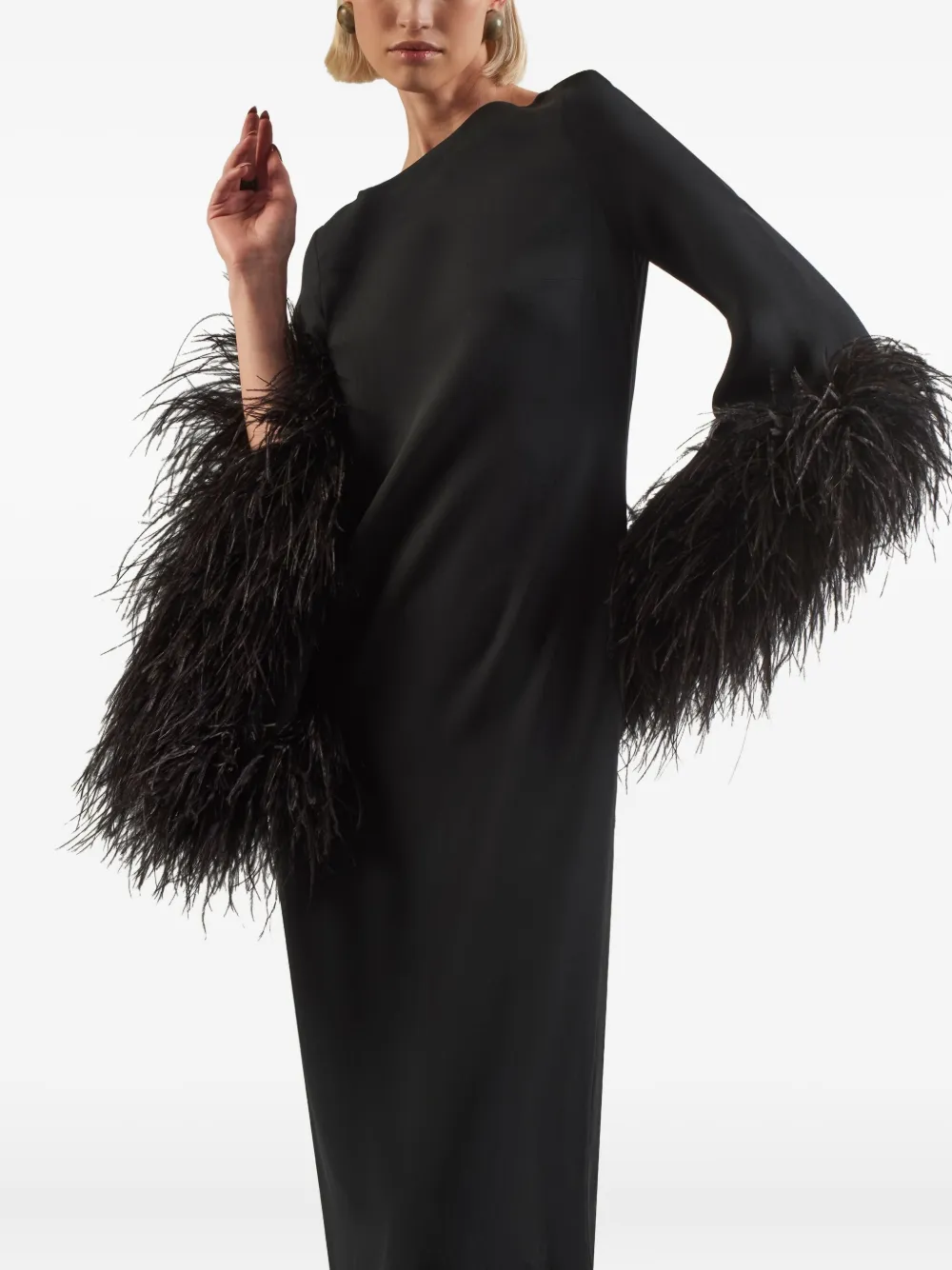 Taller Marmo Del Lago feather-embellished midi dress Zwart