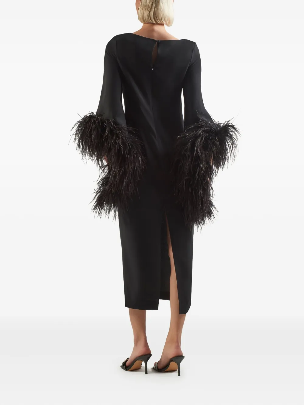 Taller Marmo Del Lago feather-embellished midi dress Zwart