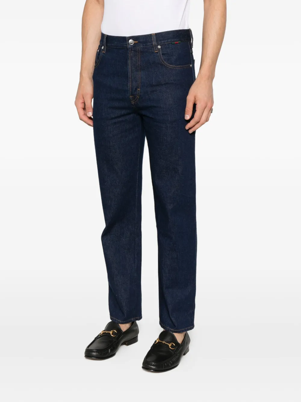 Gucci Logo Patch Straight-leg Jeans In Blue