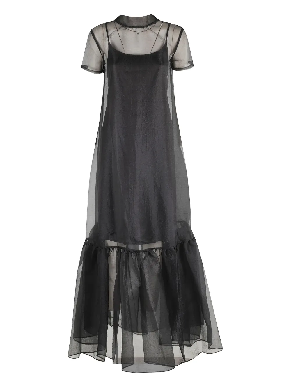 Staud Sheer Ruffled Maxi Dress In Black