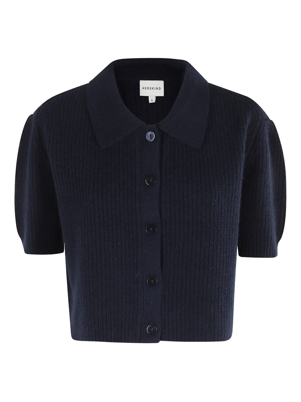 HERSKIND ribbed-knit polo cardigan Zwart