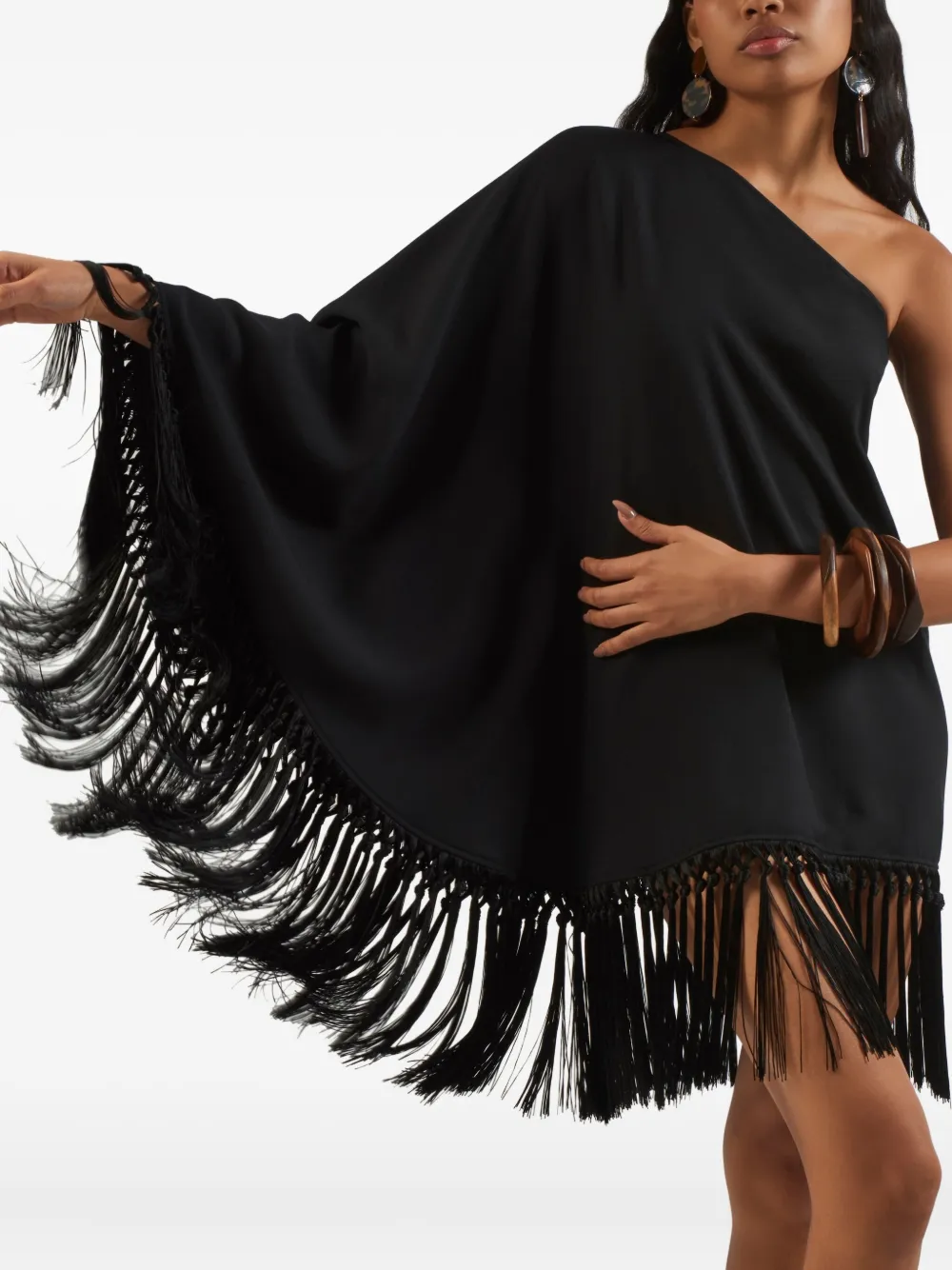 Taller Marmo Piccolo Arno asymmetrische jurk met franje Zwart