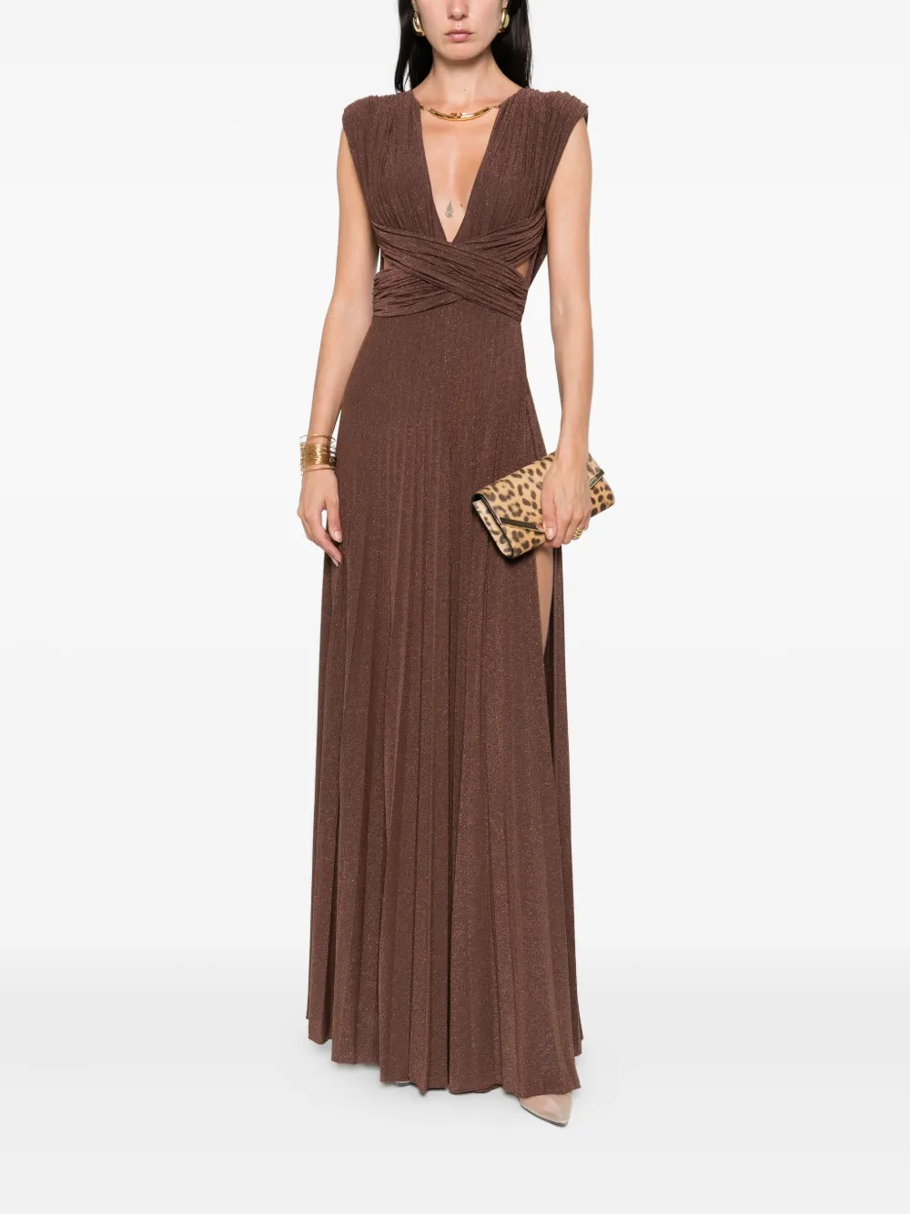 Elisabetta Franchi pleated cross-detail dress Bruin
