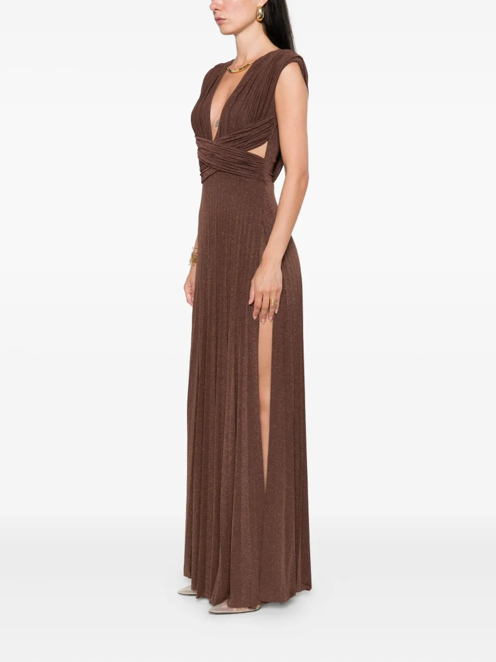 Elisabetta Franchi pleated cross-detail dress Bruin