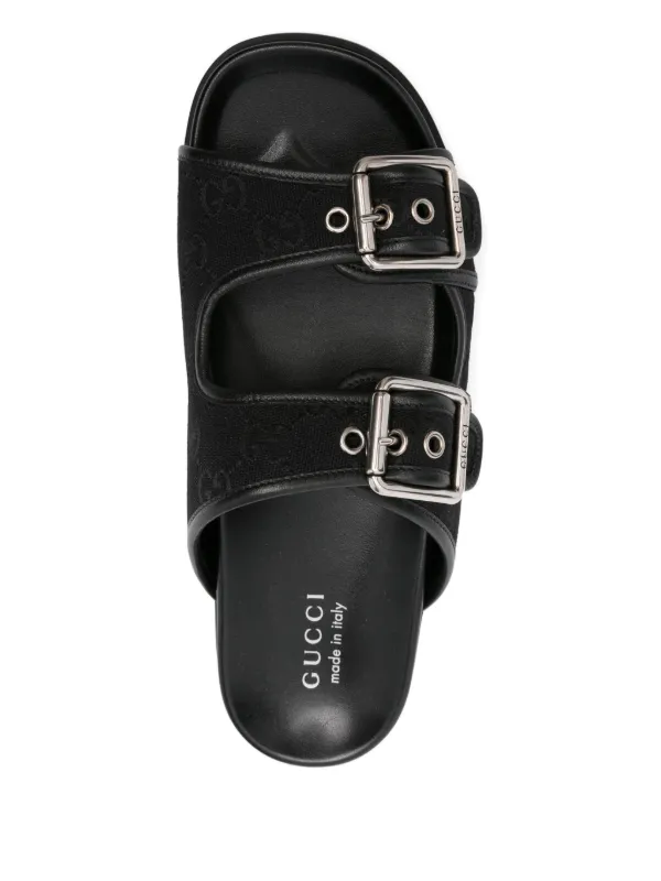 Gucci ダブルバックル レザーサンダル | ブラック | FARFETCH JP