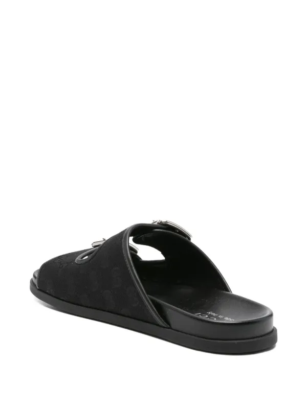 Gucci ダブルバックル レザーサンダル | ブラック | FARFETCH JP