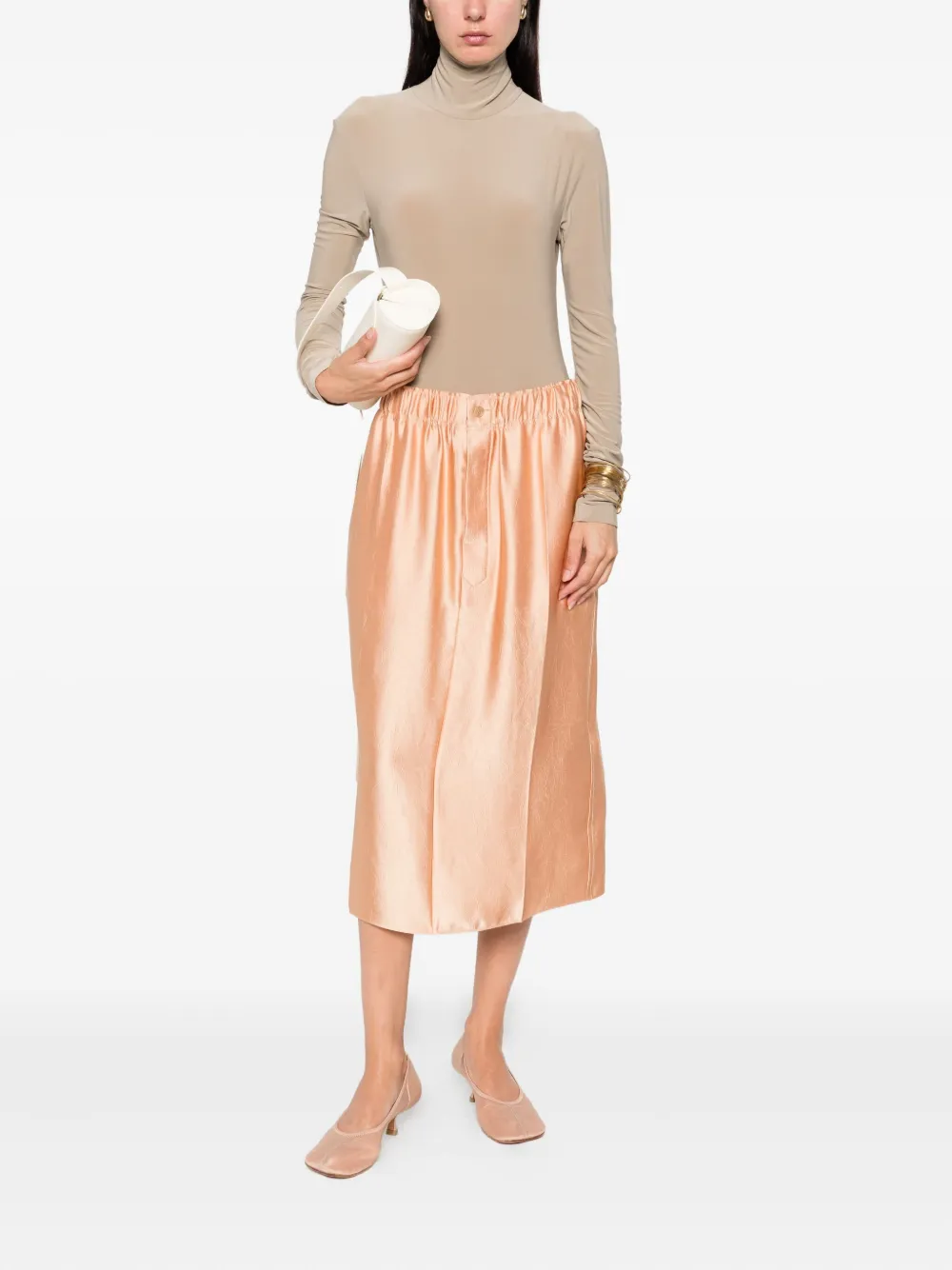 Carven elasticated-waist satin skirt Oranje