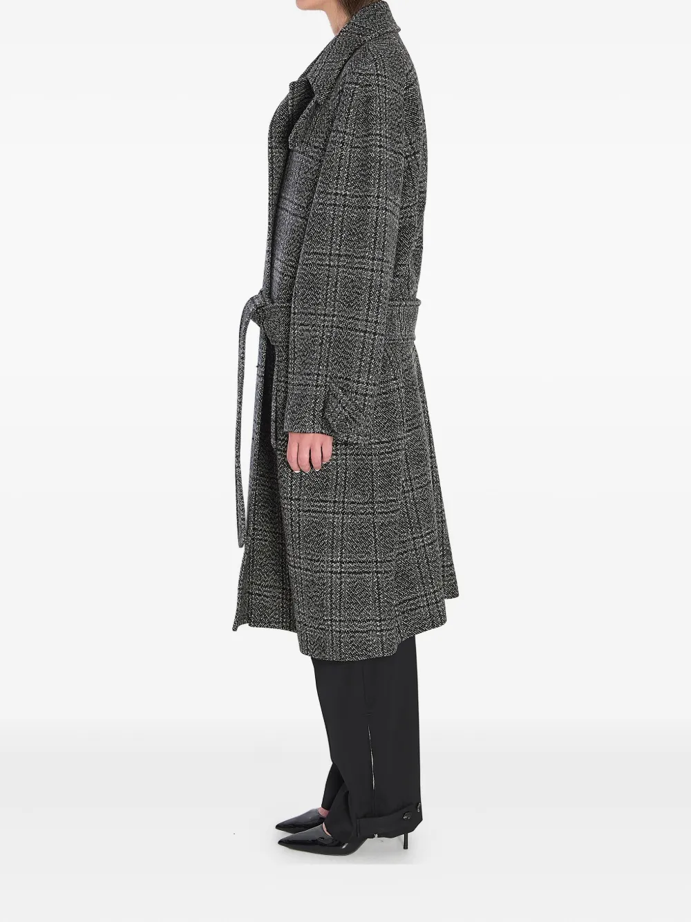 Balenciaga One Layer geruite jas met ceintuur Zwart