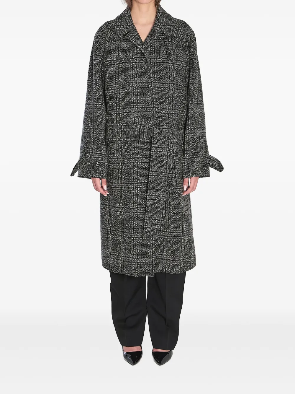 Balenciaga One Layer geruite jas met ceintuur Zwart