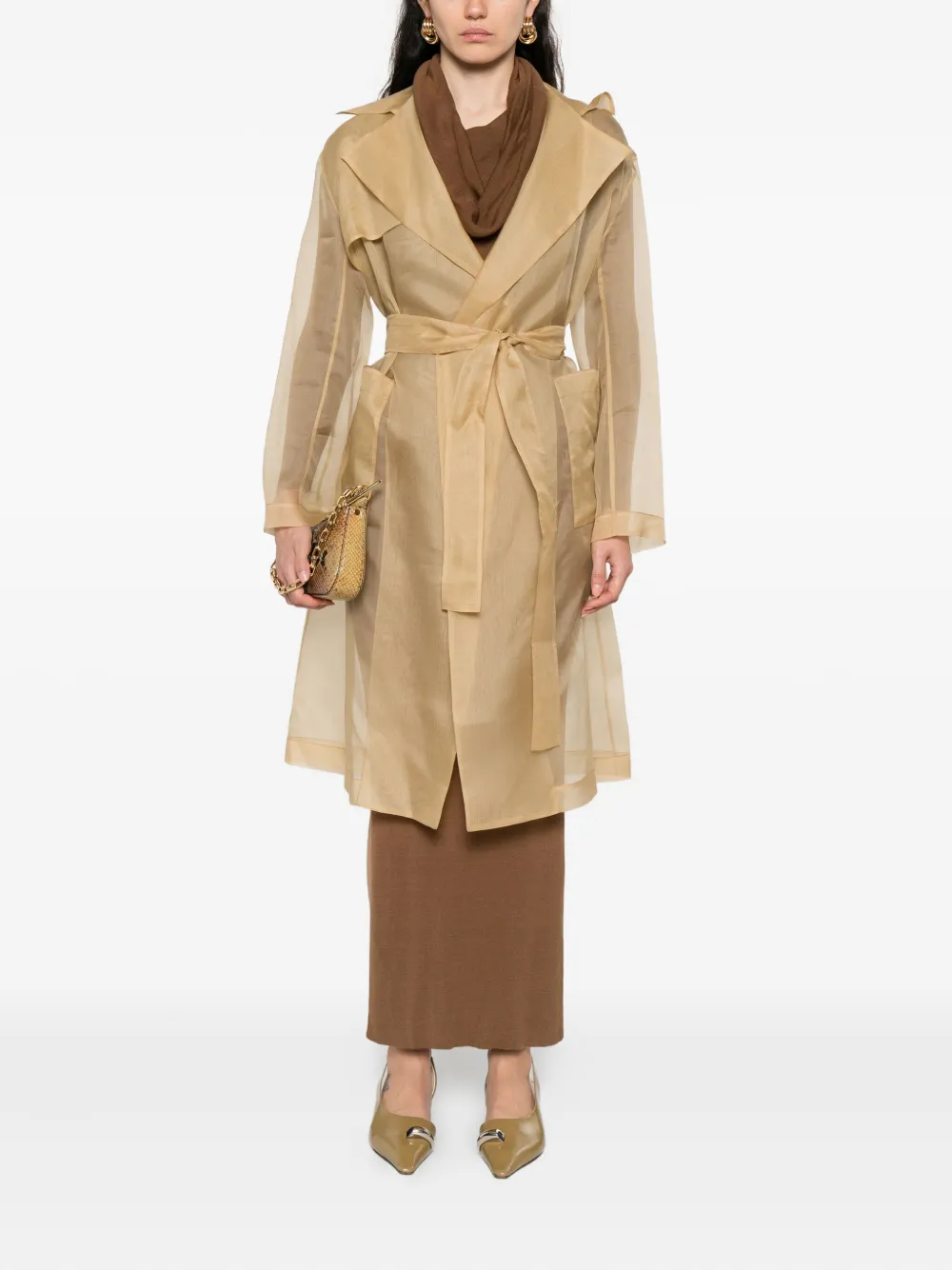 Antonelli belted silk trench coat Beige