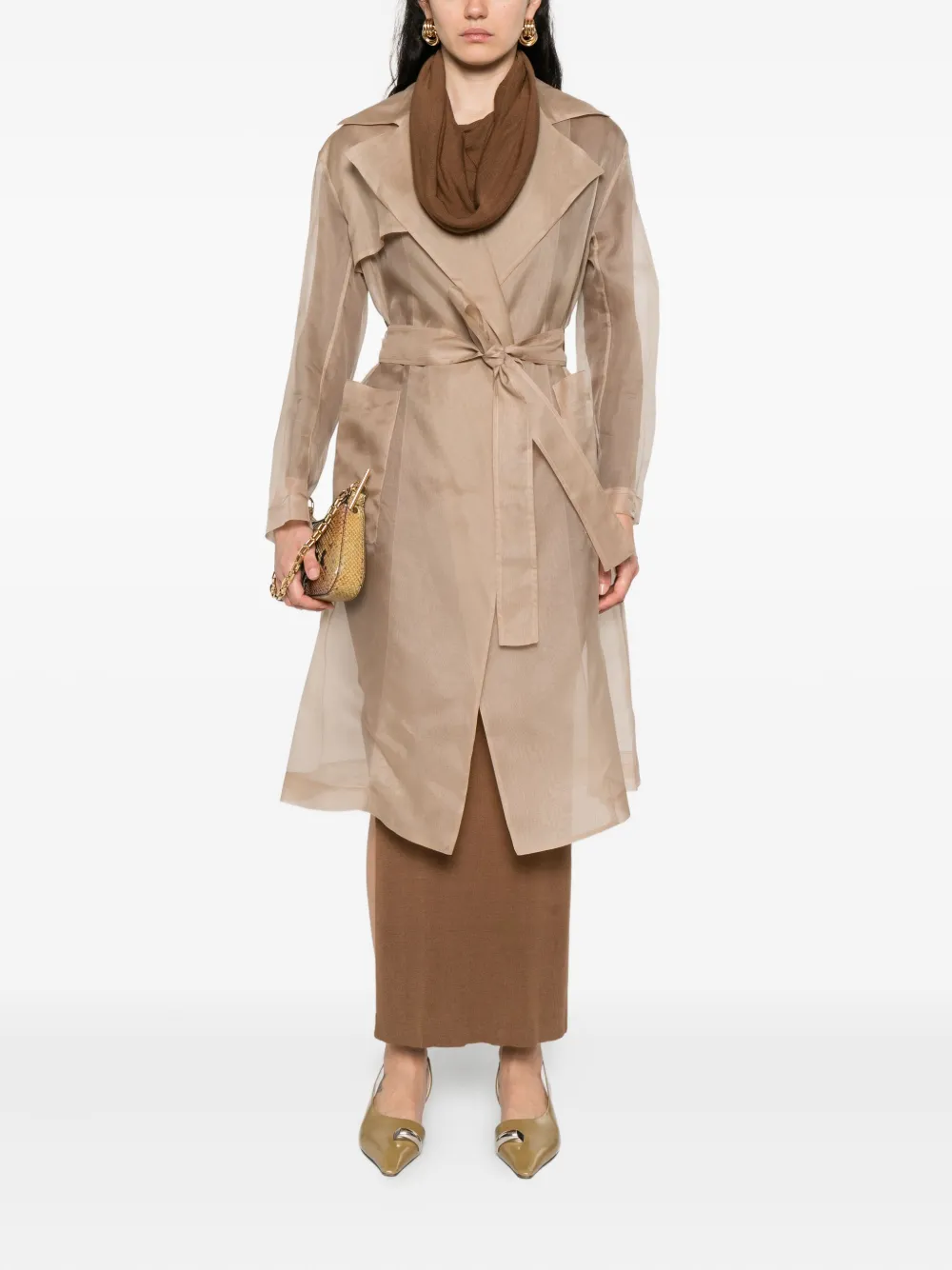 Antonelli belted sheer trench coat Bruin