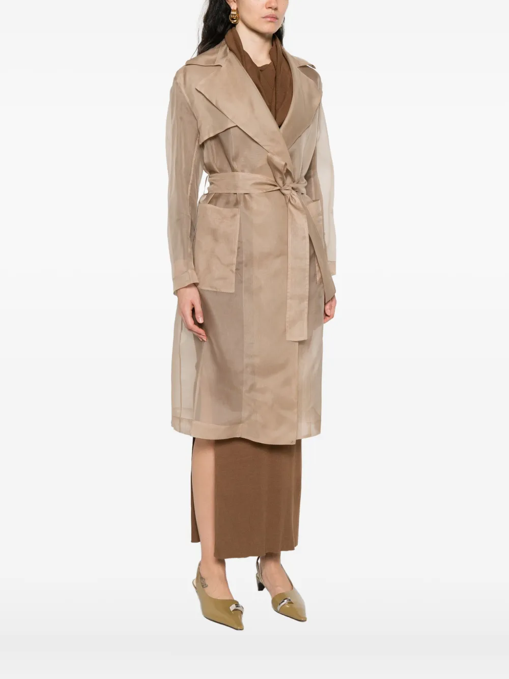 Antonelli belted sheer trench coat Bruin