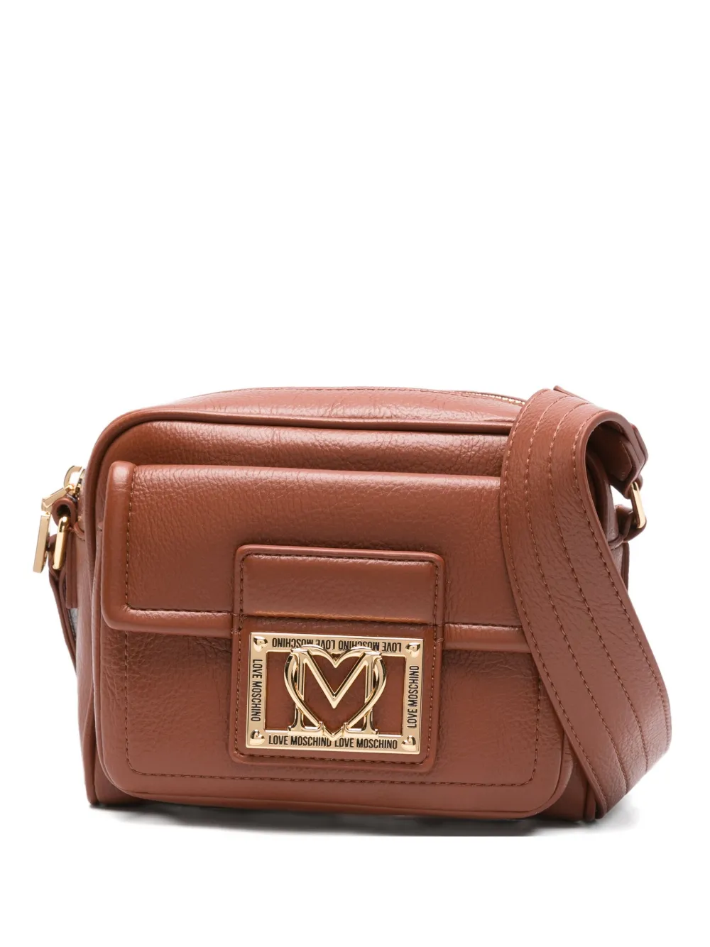 Love Moschino Structured Brown Polyurethane Shoulder Bag In Brown