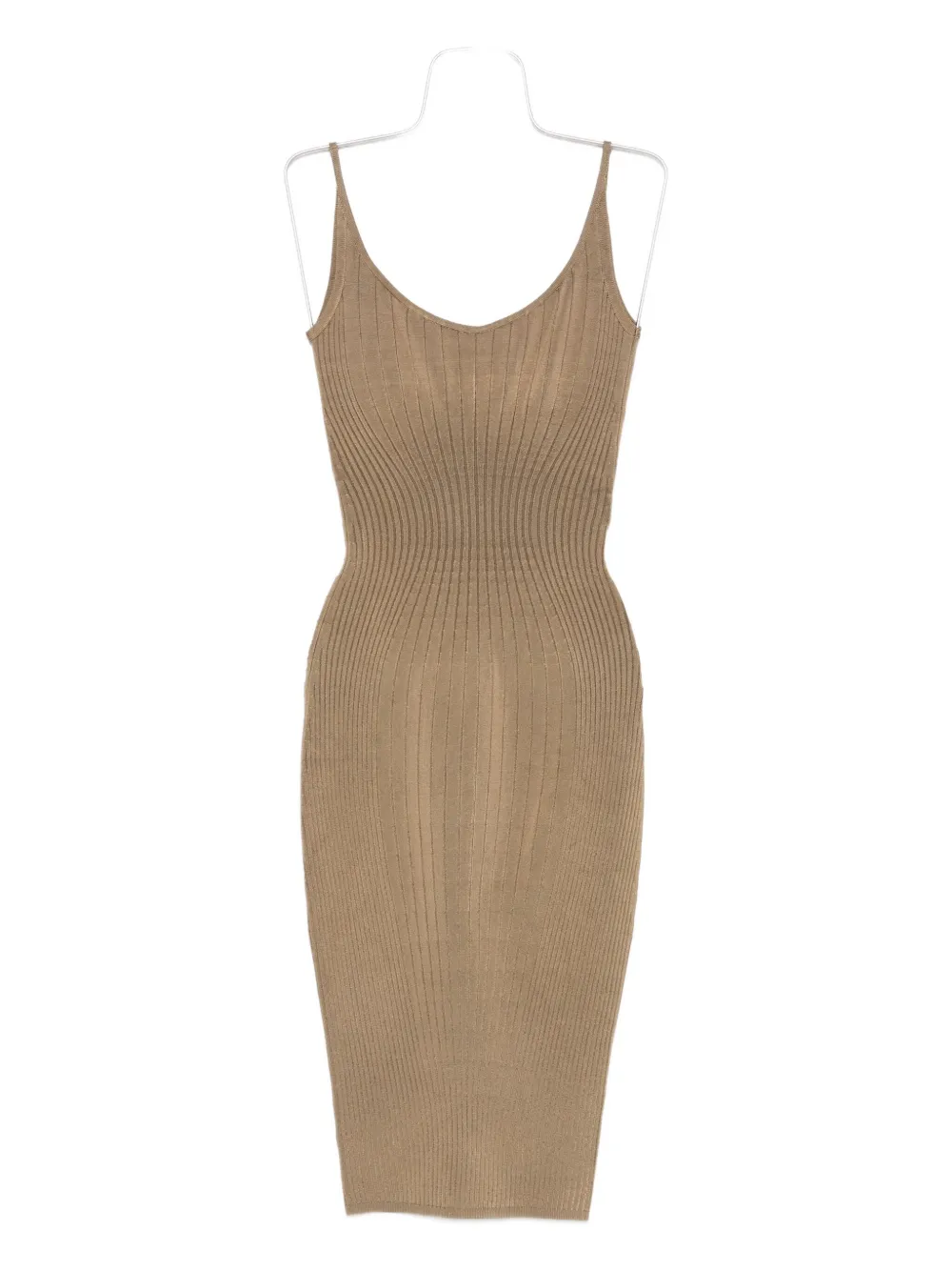 Mugler Ribbed Spaghetti-strap Dress In Nude