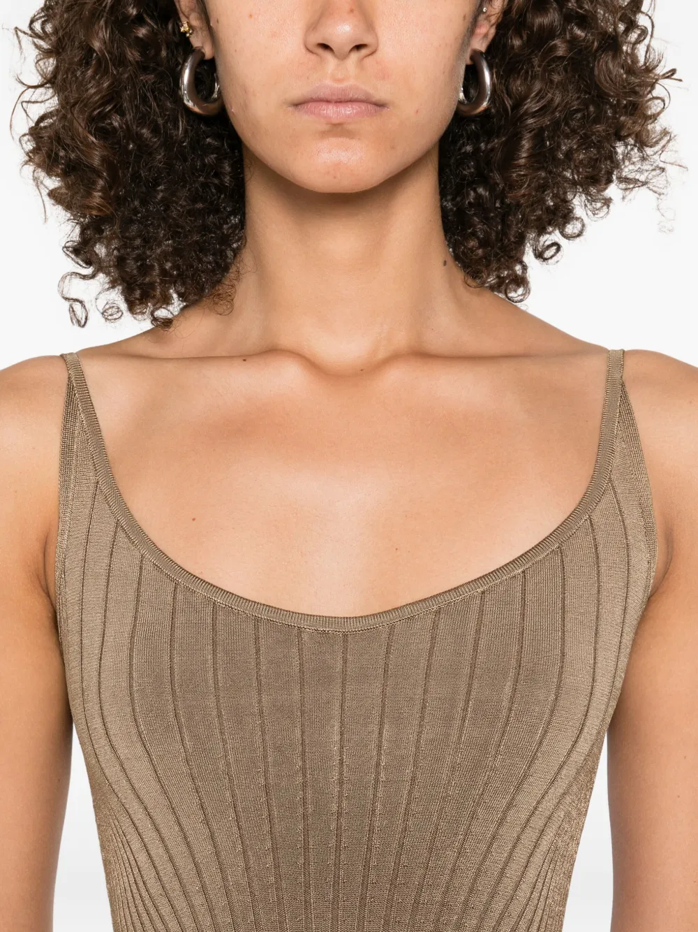 Mugler Geribbelde jurk met spaghettibandjes Beige