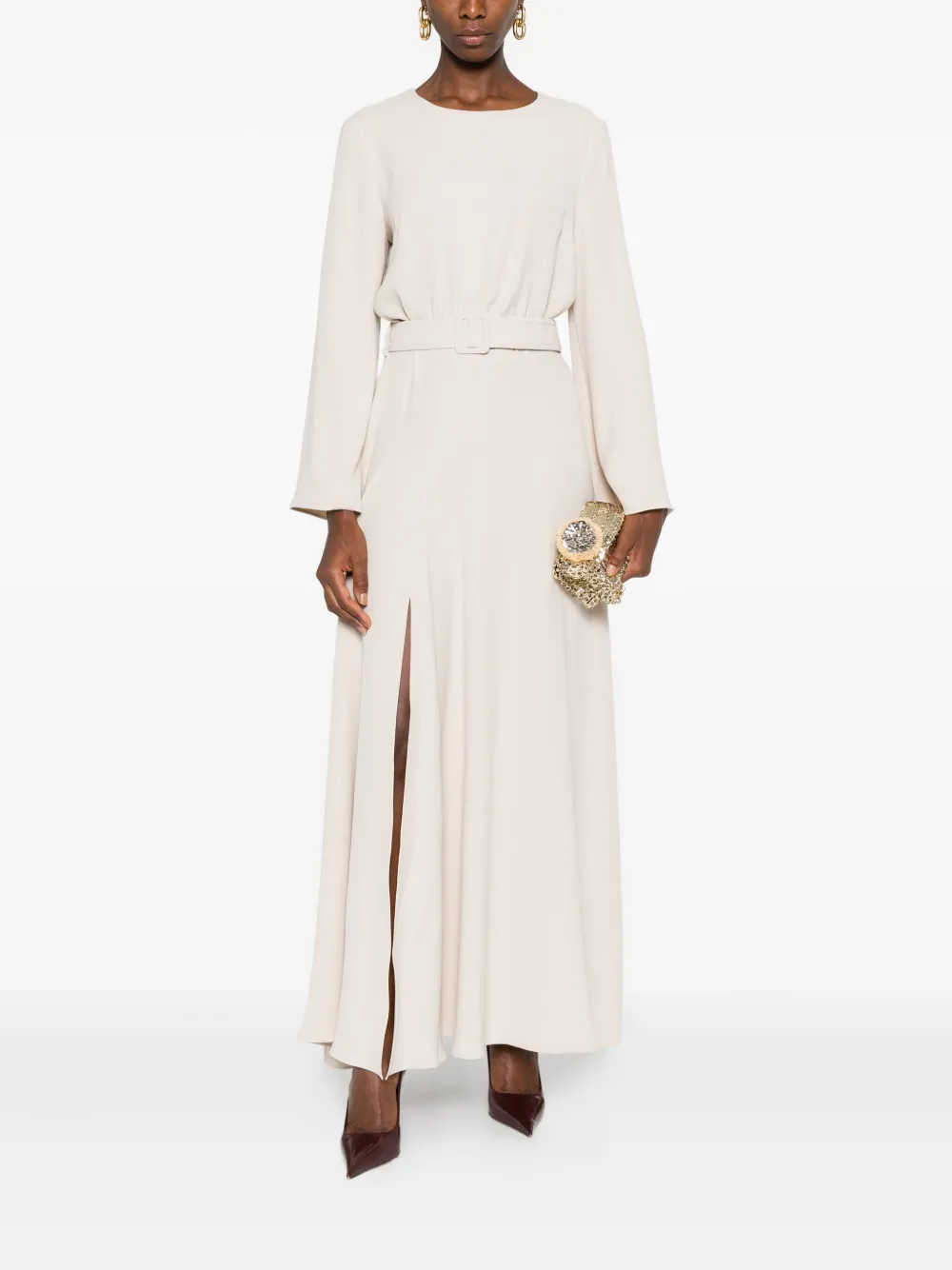 P.A.R.O.S.H. belted keyhole neck dress - Beige