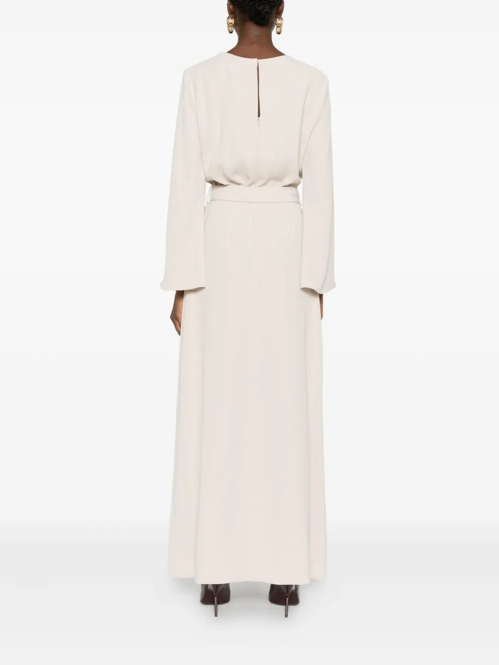 P.A.R.O.S.H. Jurk met keyhole hals en ceintuur Beige