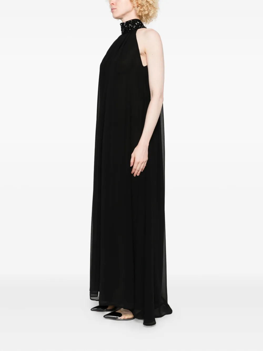 P.a.r.o.s.h Embellished-halterneck Dress In Black