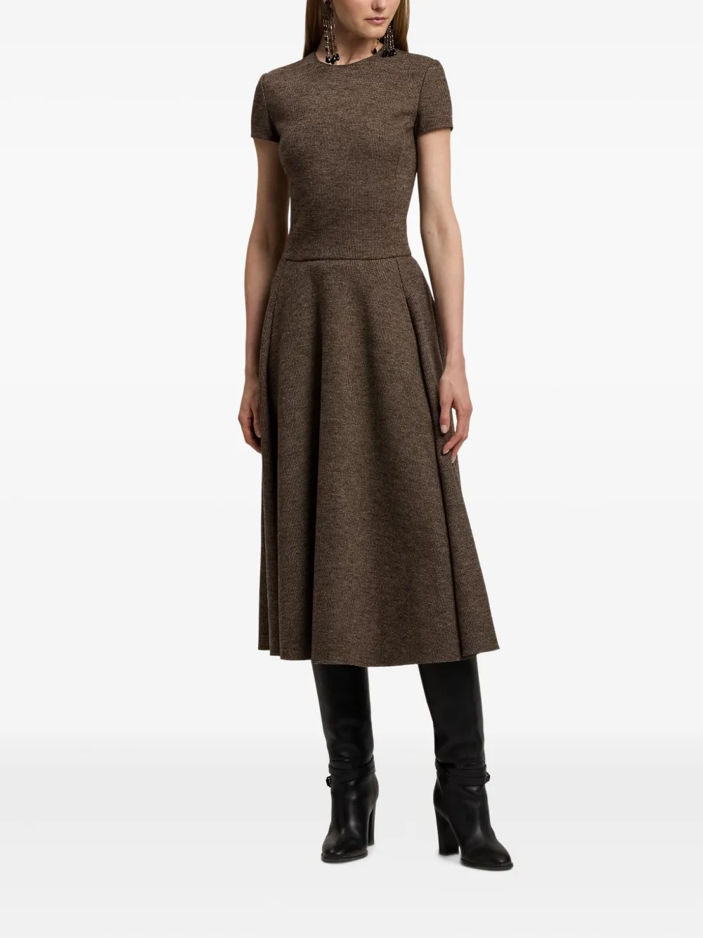 Ralph Lauren Collection Margaret midi-jurk met korte mouwen Bruin