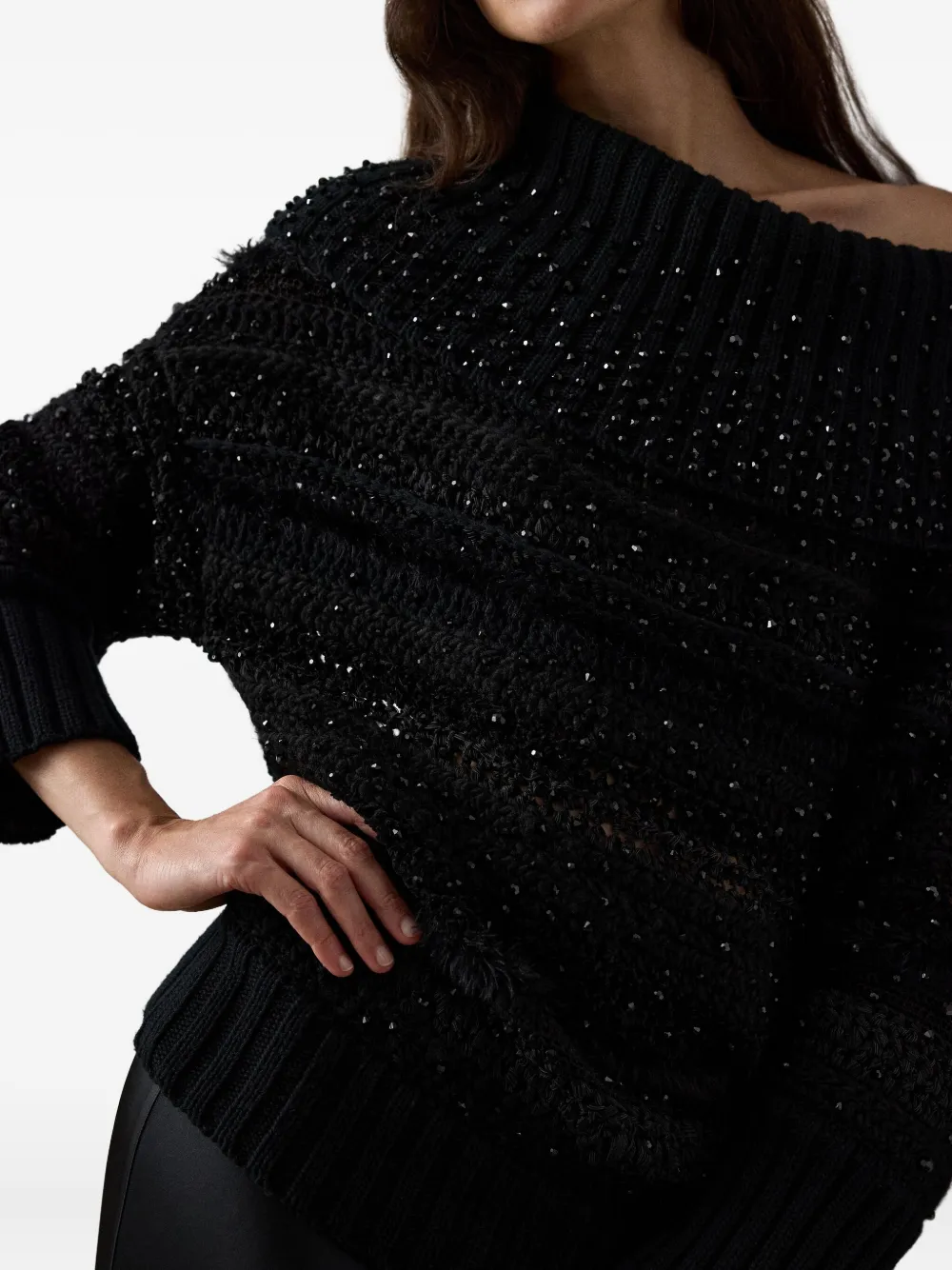 Ralph Lauren Collection Verfraaide off-shoulder trui Zwart
